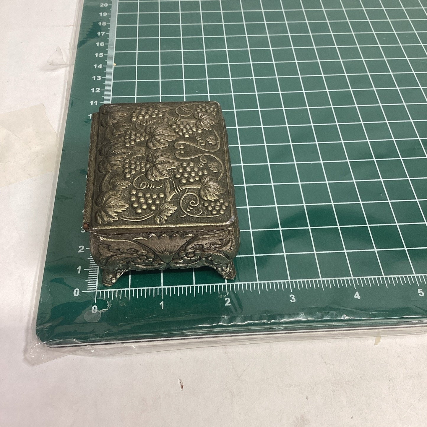 Vintage or Antique Japanese Ornate Trinket Jewelry Box with Red Lining