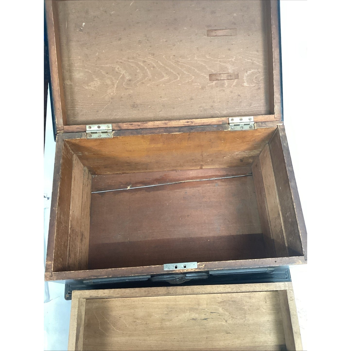 Antique 1880’s Victorian Wooden Document Chest W/ Carved Cameo & A 1913 Paper