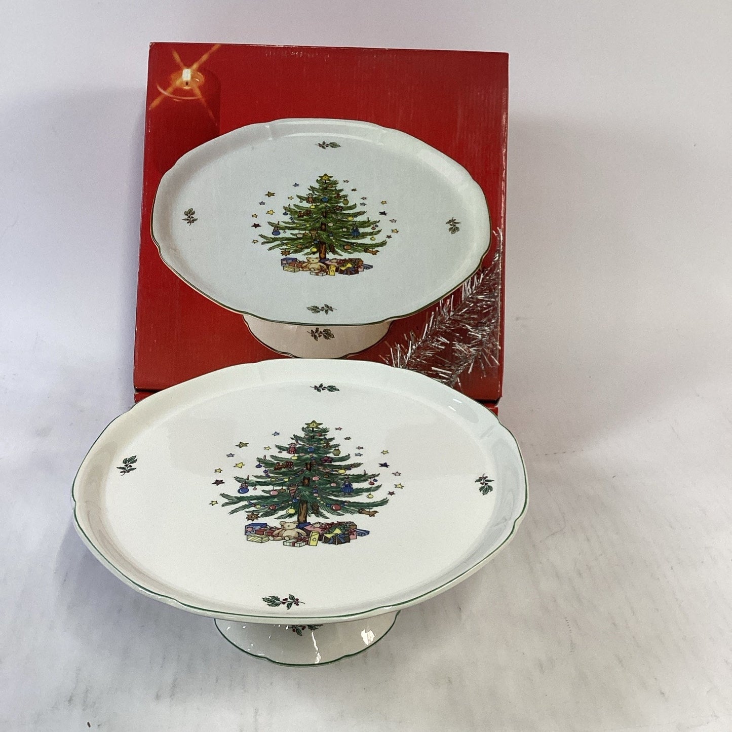 Vintage 1980's Nikko Japan Happy Holidays Christmas Tree Pedestal Cake Plate