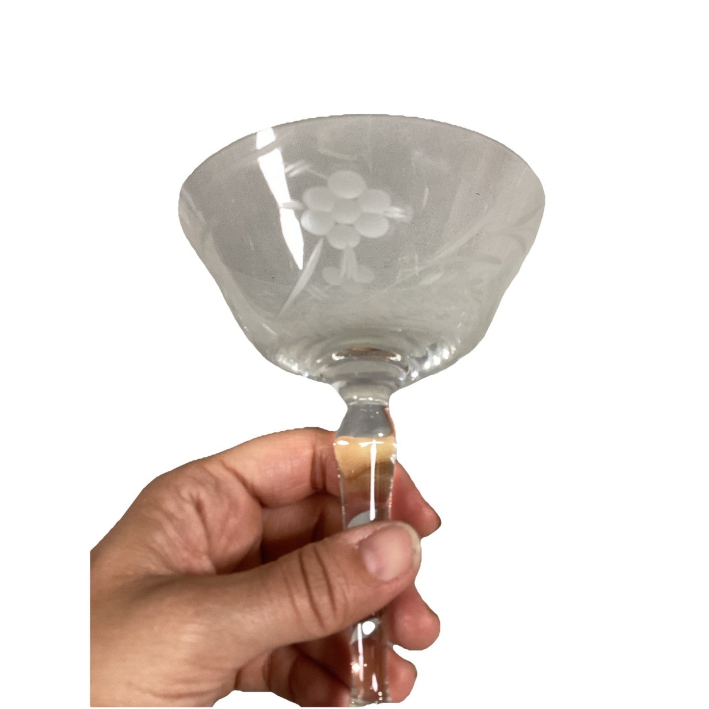 Set Of 4 Floral Etched Glass Champagne Glasses