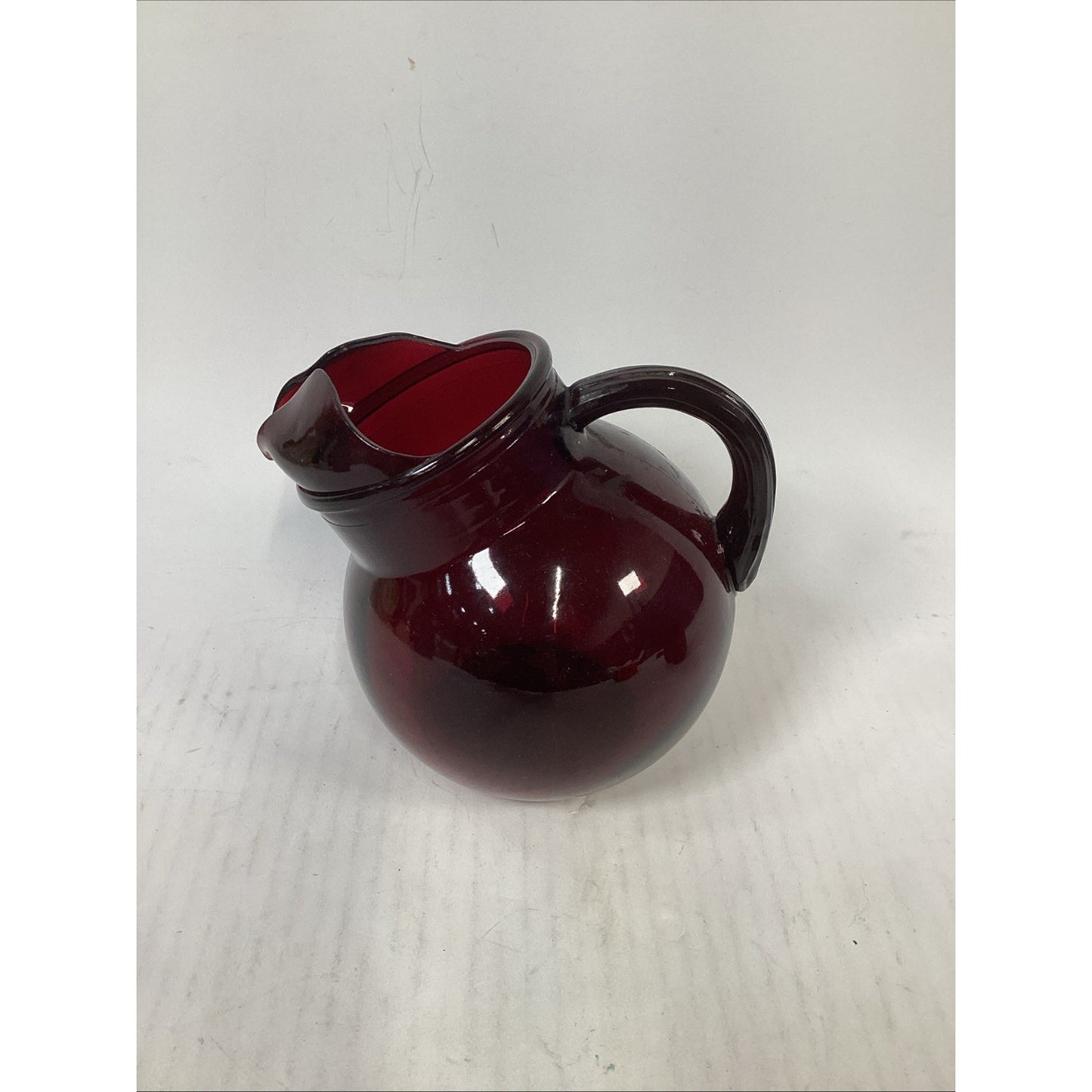 Vtg Anchor Hocking Royal Ruby Red Tilt Ball Pitcher w/Ice Lip & 2 Tumblers