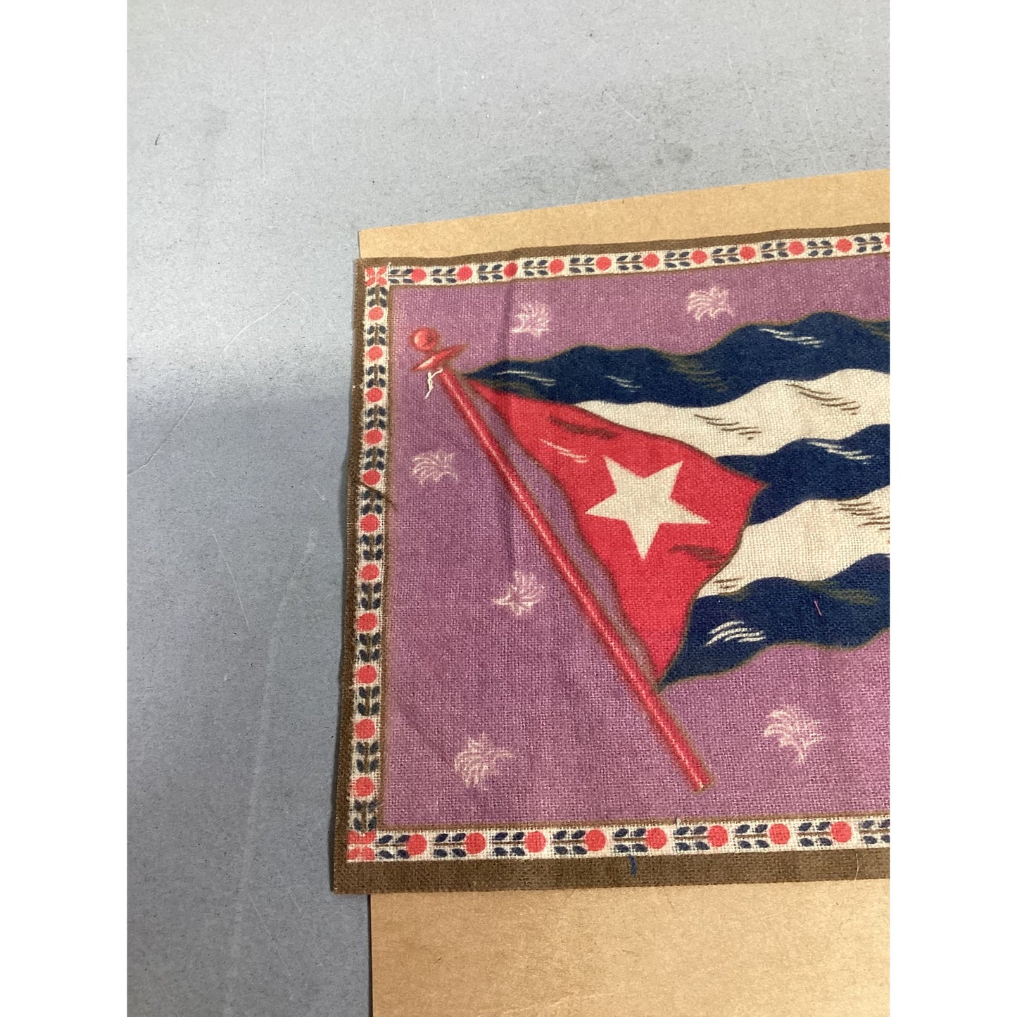Antique  Cuba Cigar Felt Silk Blanket Flag - 8x5.25"