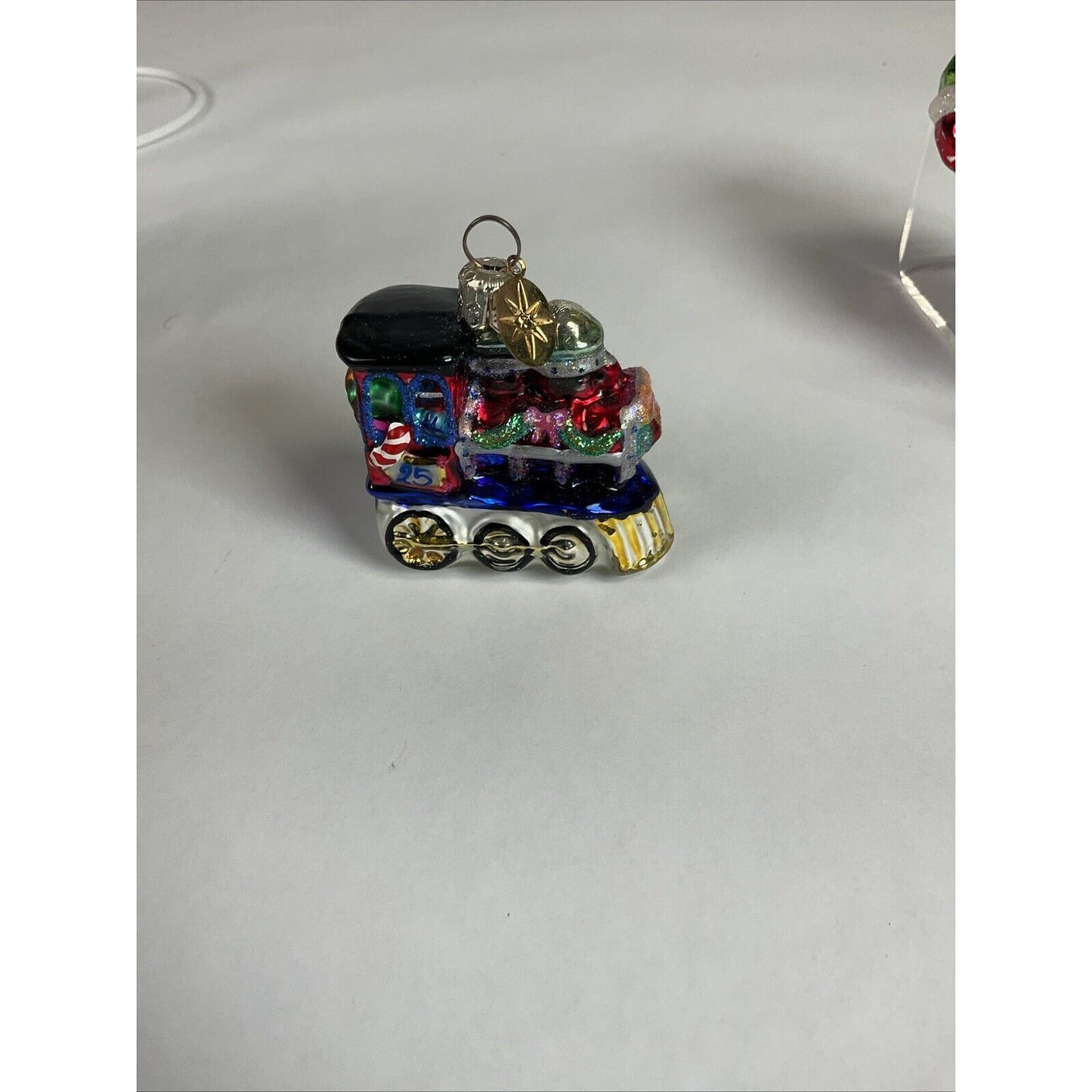 Christopher Radko Train Locomotive Engine Gem Ornament + Jolly Santa