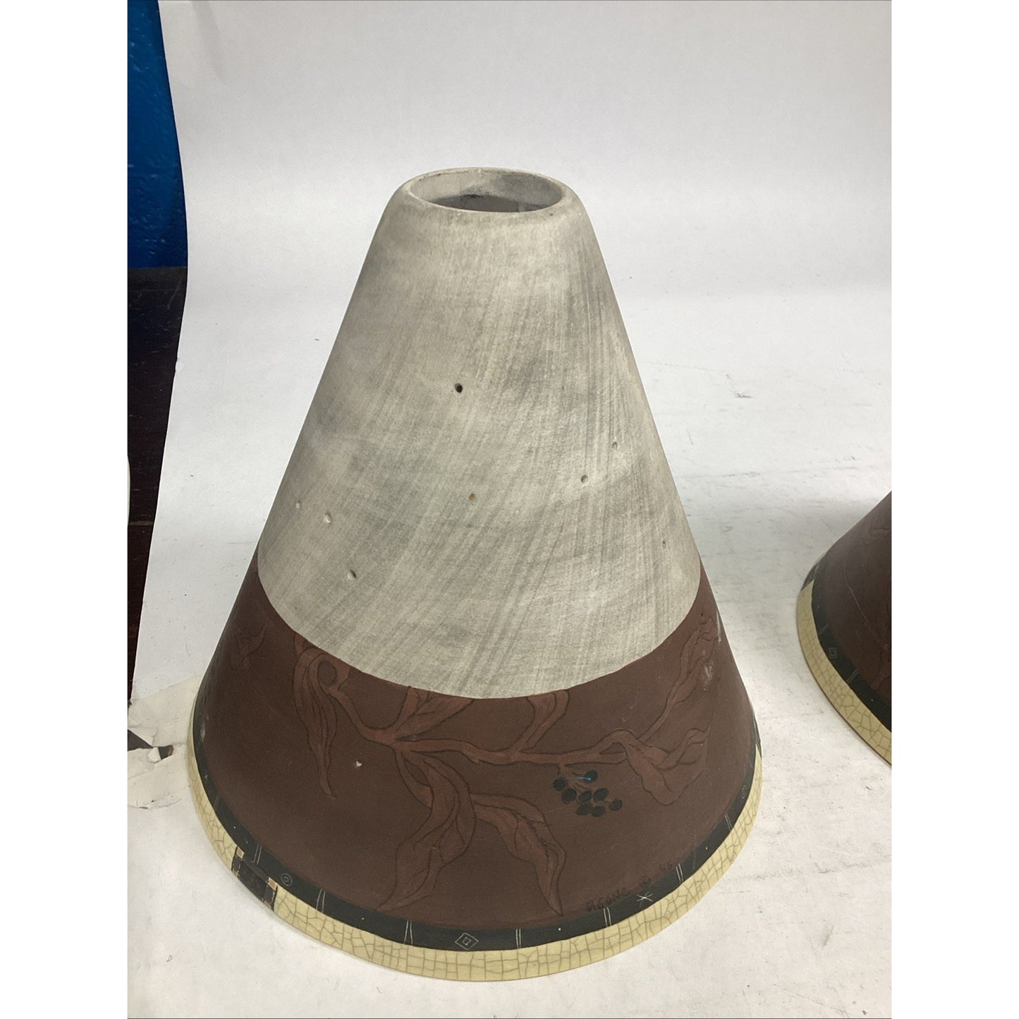 Set of 2 Studio Art Pottery Lamp Shades - 7.75”Hx8”D