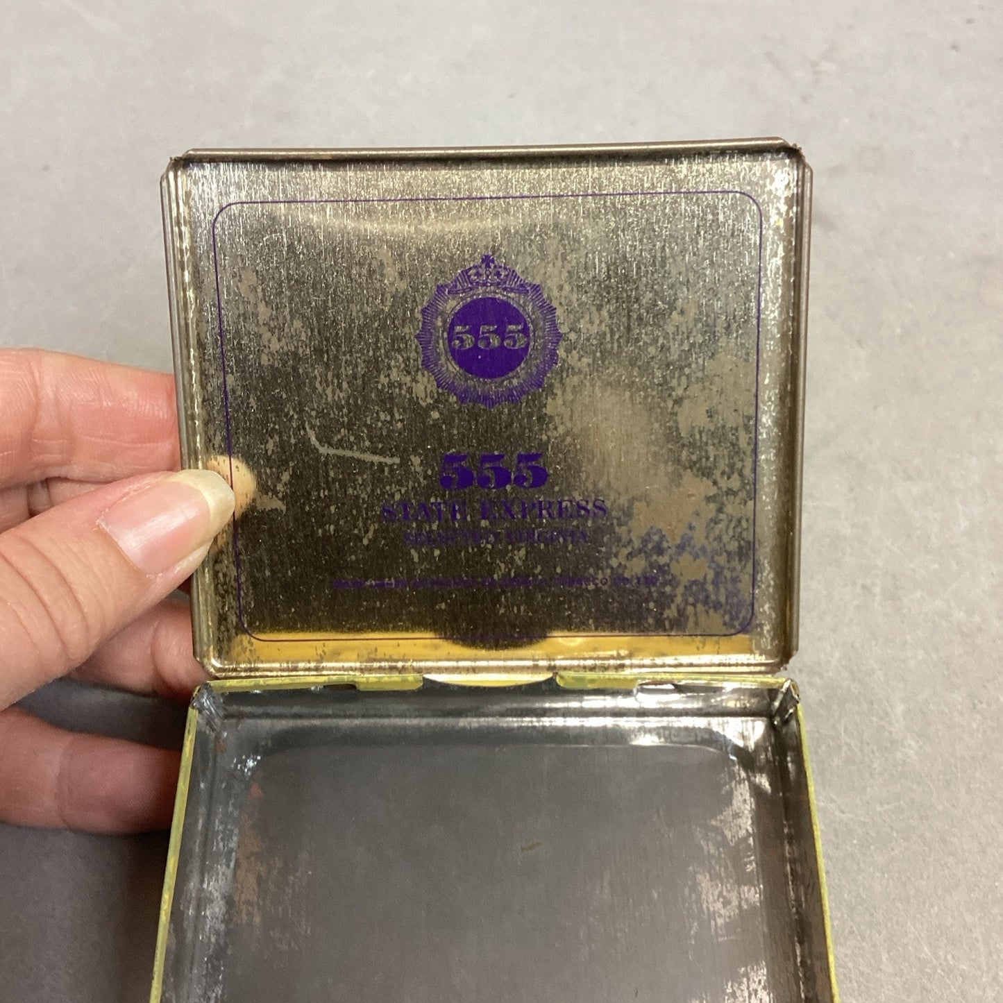 Vintage 555 State Express Selected Virginia Yellow Tin Box Tobacco Cigarette