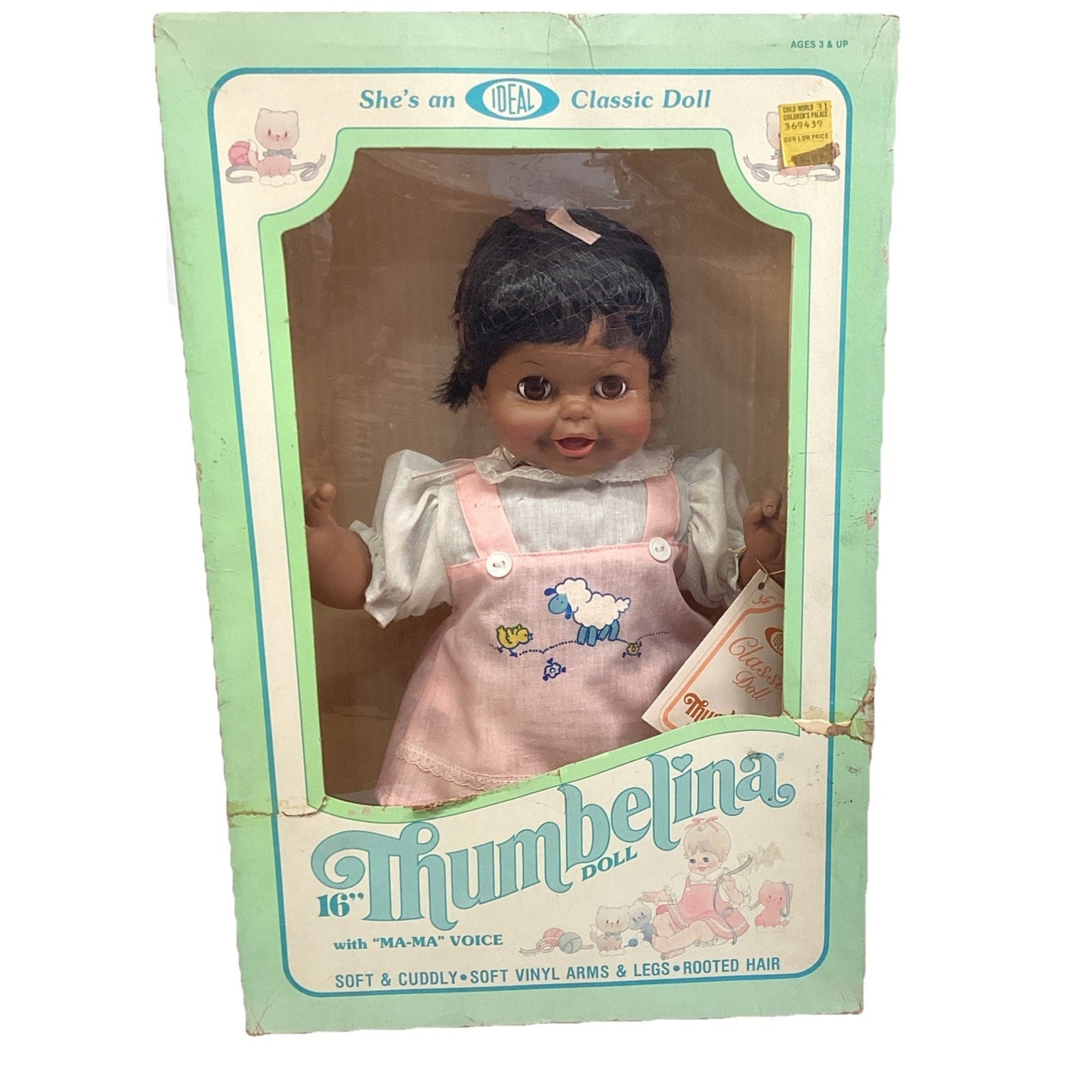 1982 - 16 inch Thumbelina Doll With Ma_Ma Voice - African American - NOS