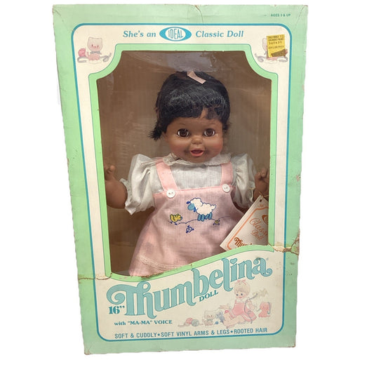 1982 - 16 inch Thumbelina Doll With Ma_Ma Voice - African American - NOS