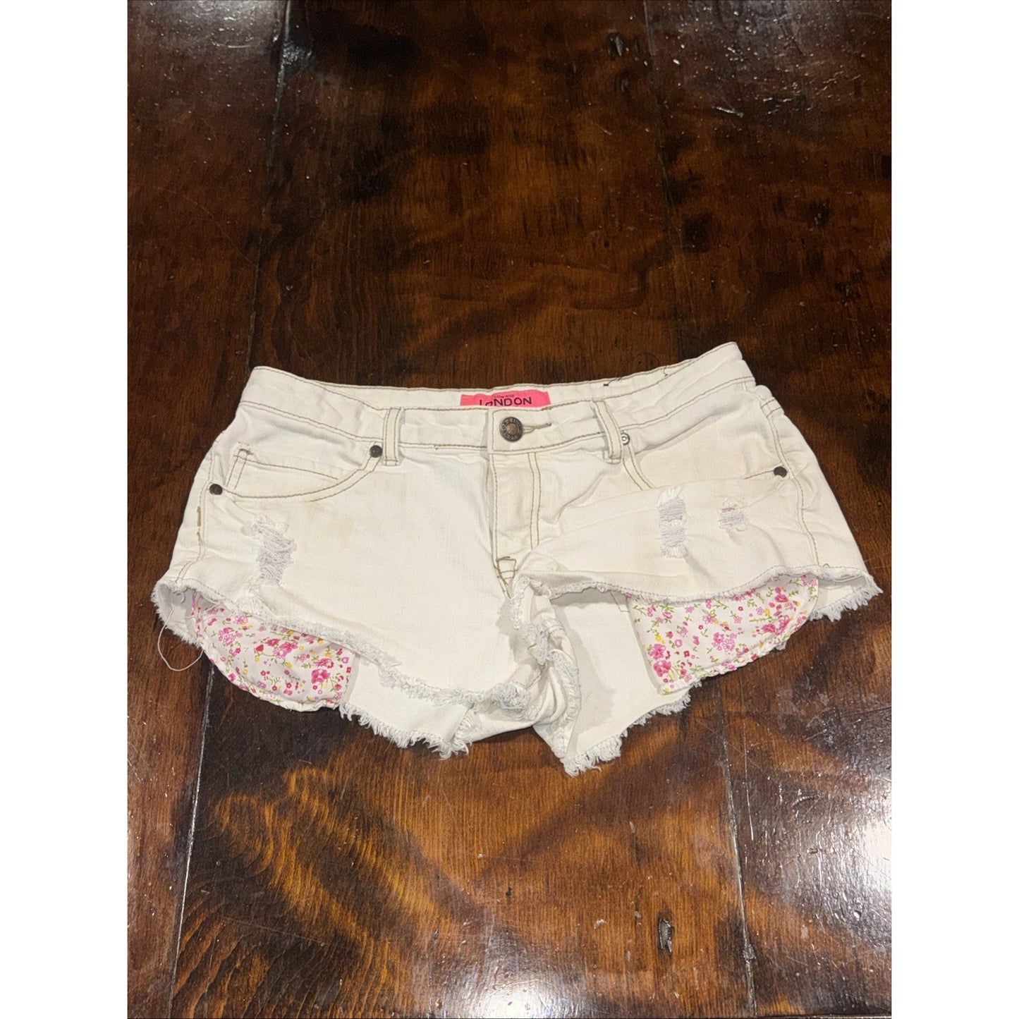 London Denim White Jean Shorts Junior Women 7 / 28 Low Rise Midi Short Blue