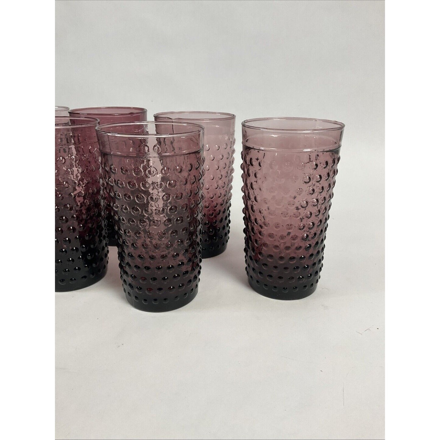 Vintage Purple Hobnail 5 5/8” Glasses/Tumblers Anchor Hocking Set of 7 - 1930's