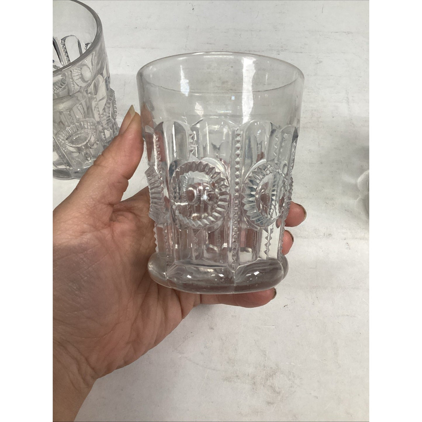 Set Of 4 Vintage Pressed Glassware Drinking Cups - 3.75”H