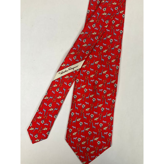 Mens Salvatore Ferragamo Red Animal Print Tie | No Box