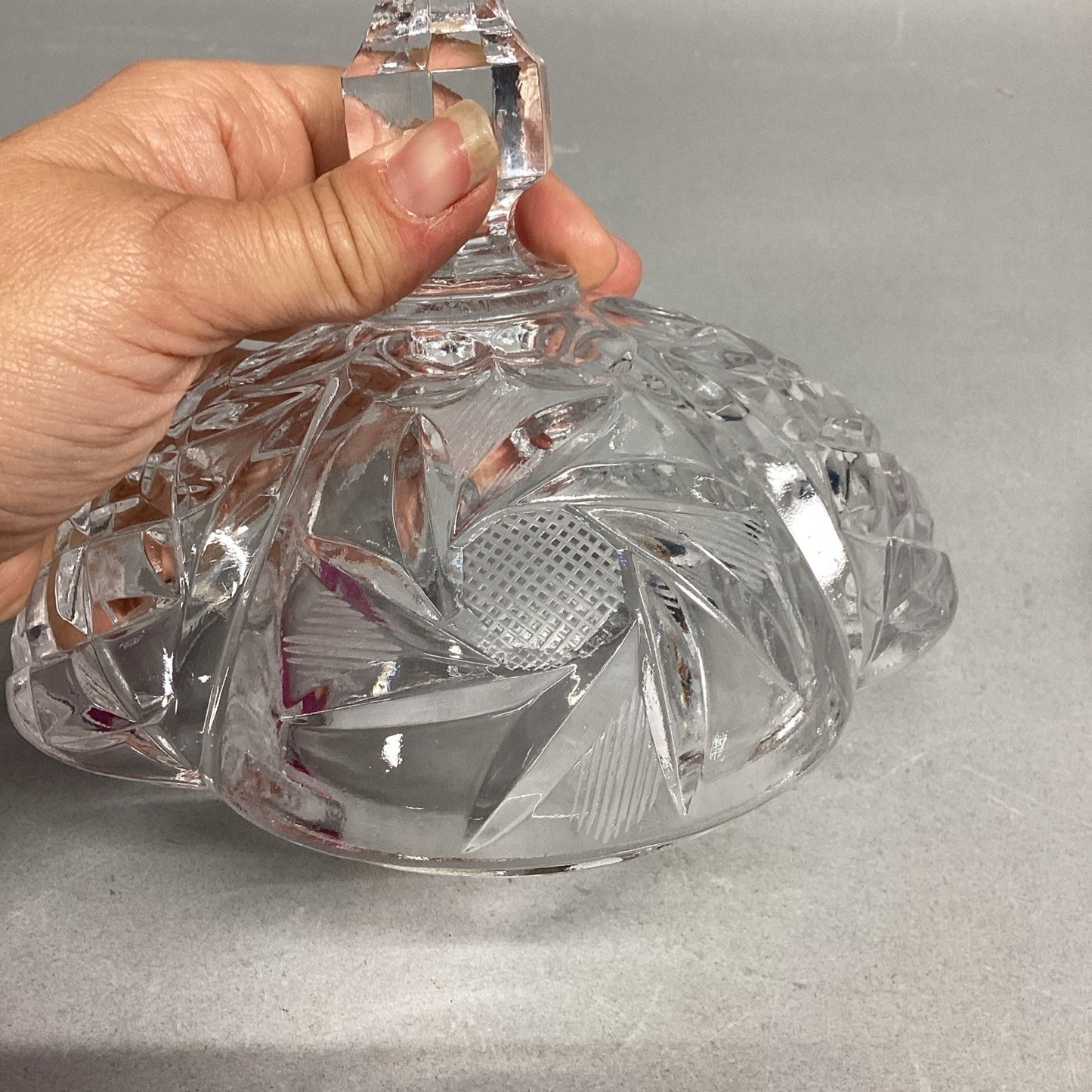 VTG Lead Cut Crystal Covered Candy Dish Spire Pinwheel Footed