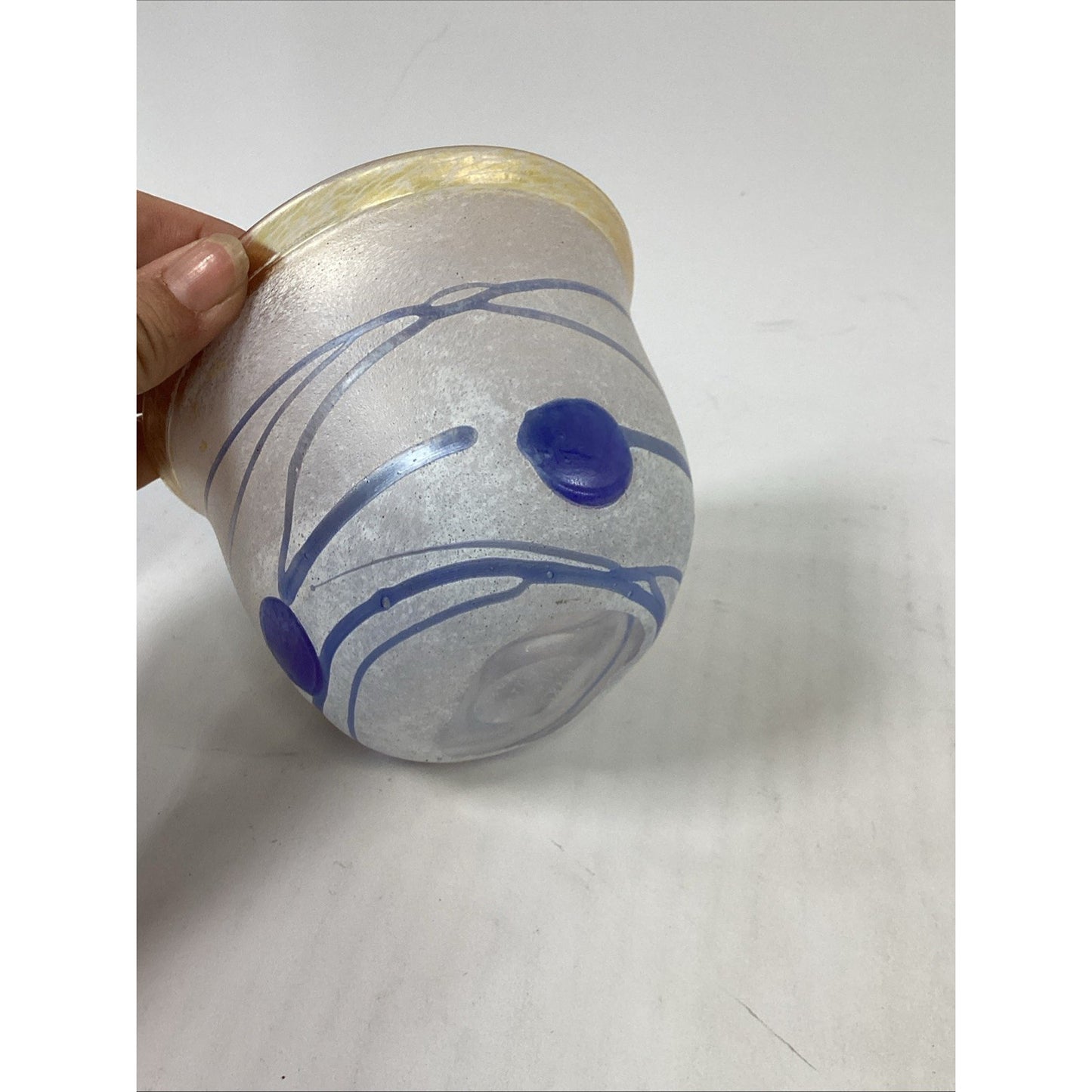 KOSTA BODA Signed Bertil Vallien BLUE GALAXY Sweden #58016 Glass Oval Bowl Vase