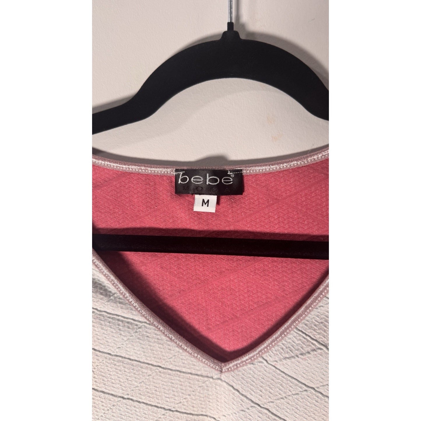 Bebe Grey And Pink Short Sleeve Shirt Gray Medium
