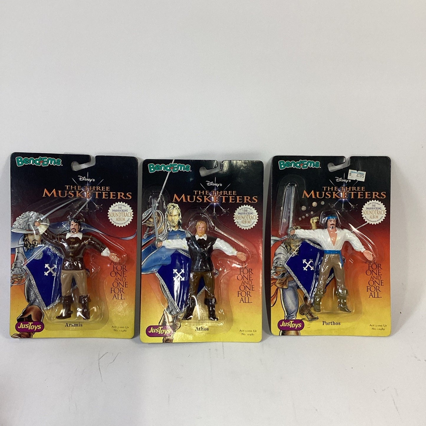VTG 1998 Bend-Ems THREE MUSKETEERS 3 Pc. Action Figure Set by Just Toys, New