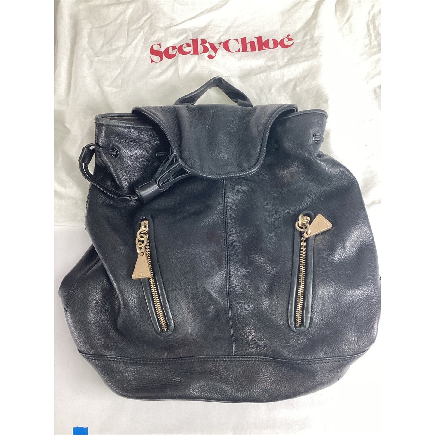 See By Chloe Black Leather Backpack With Dust Bag