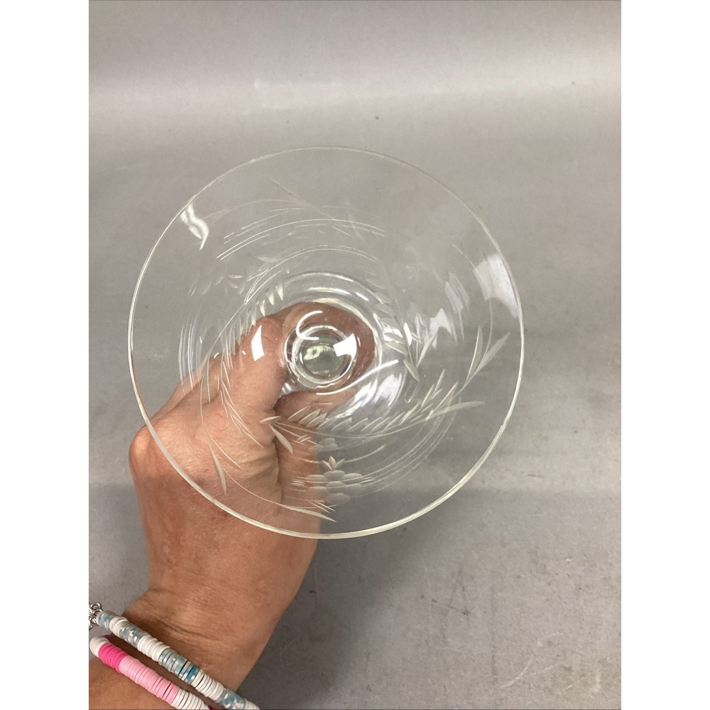 Set Of 4 Floral Etched Glass Champagne Glasses