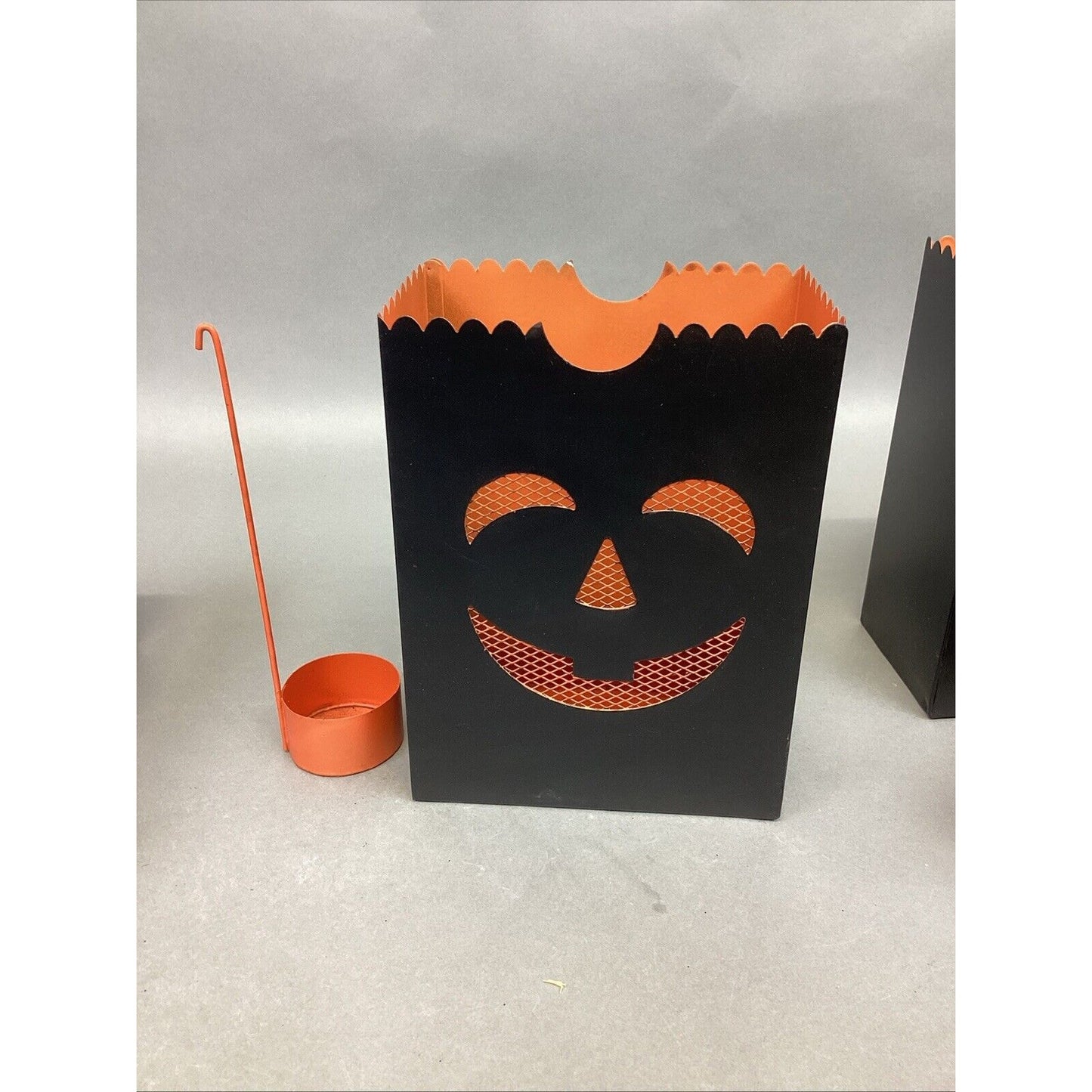 Set Of 6 Halloween Luminaries Lanterns & 3 Orange Candle Holders
