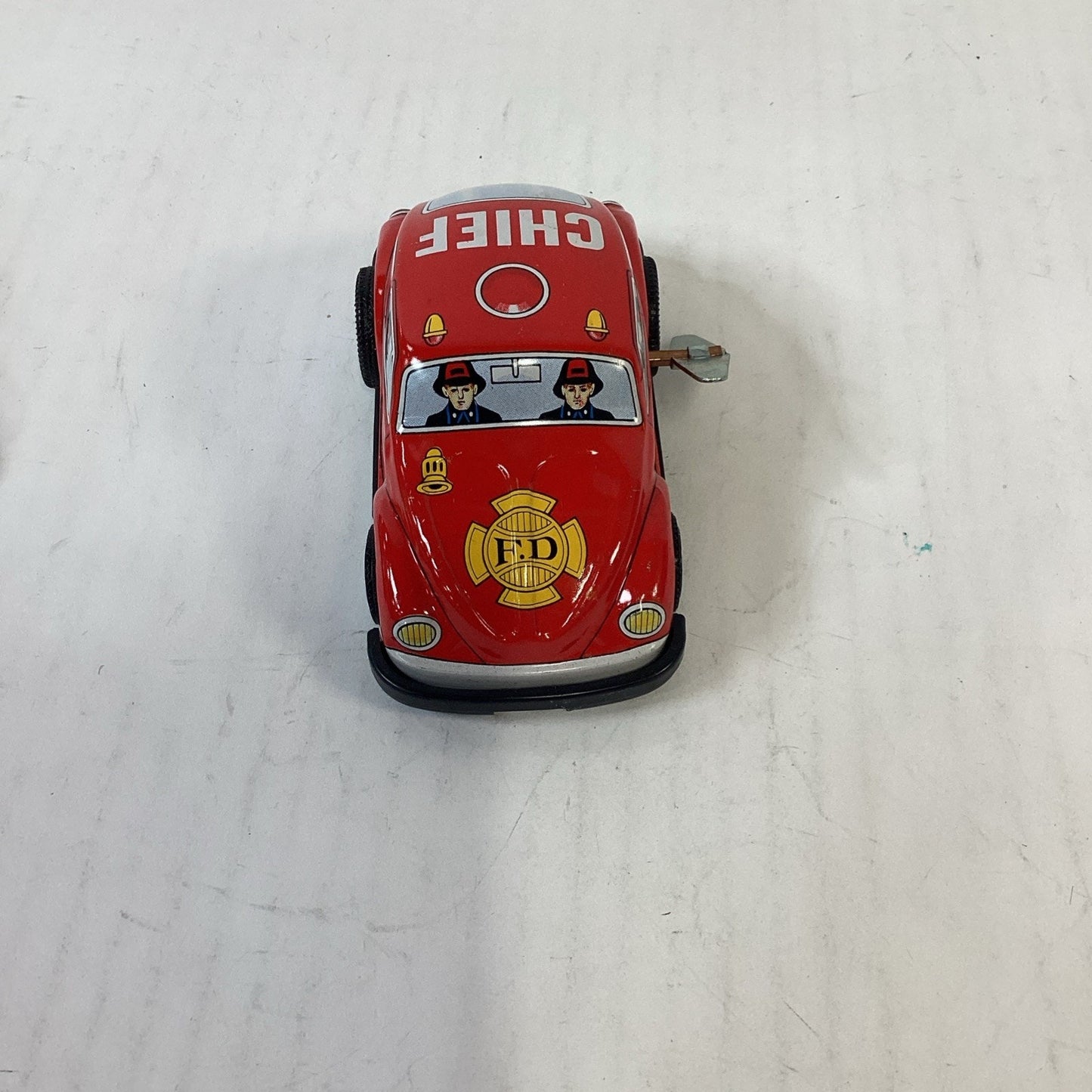 Vintage Lot of 2 Volkswagon Beetle Fire Chief/Racing Wind Up Tin Litho Japan
