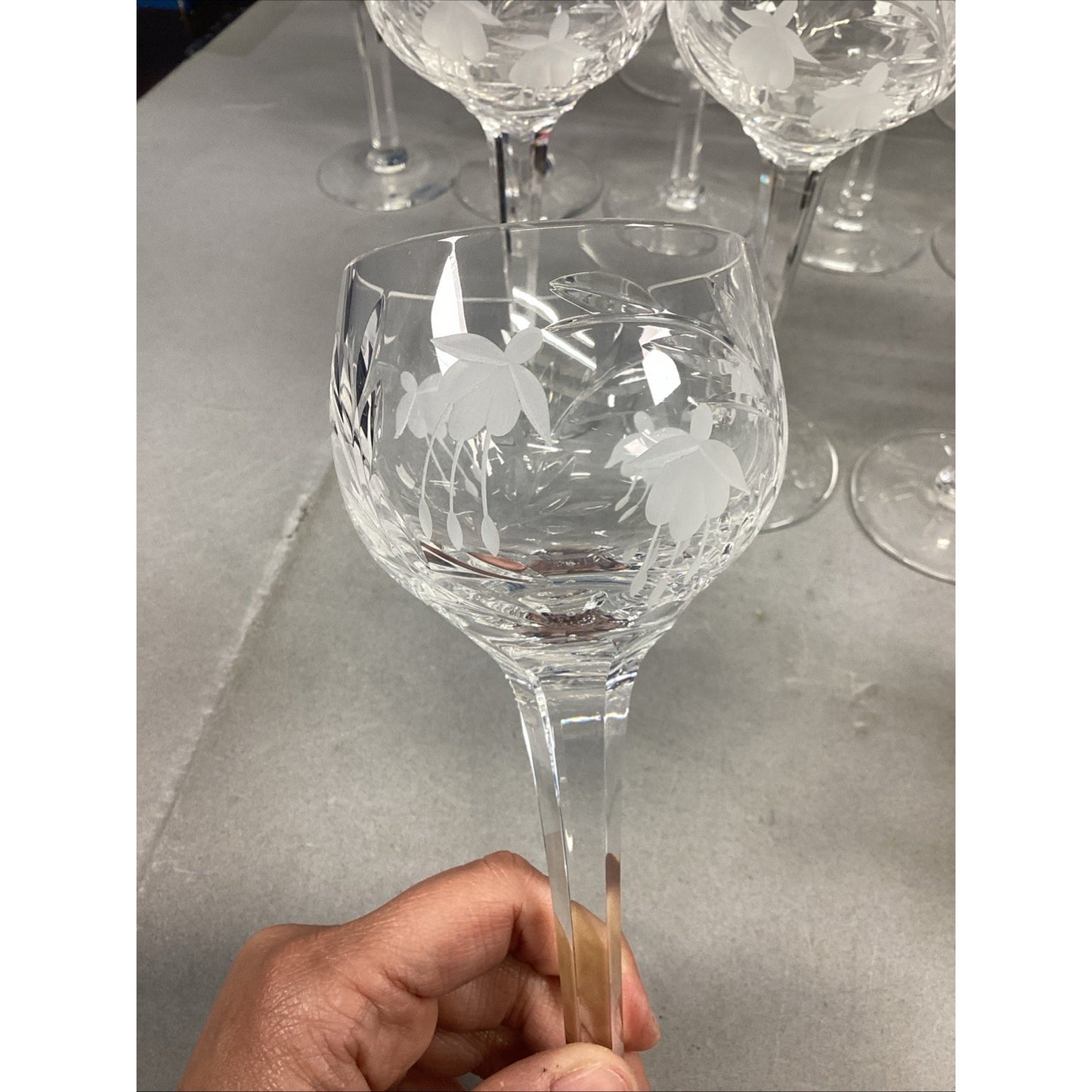 27 Glass Champagne, Red & White Wine Glasses & Water Glasses w/ Frosted Flowers
