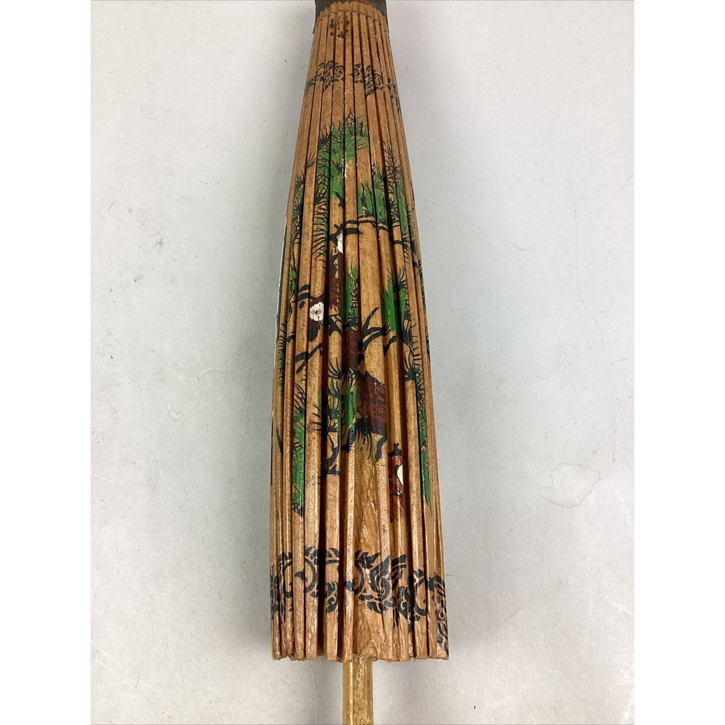 Vintage Japanese Asian Rice Paper Bamboo Umbrella Parasol - Damaged