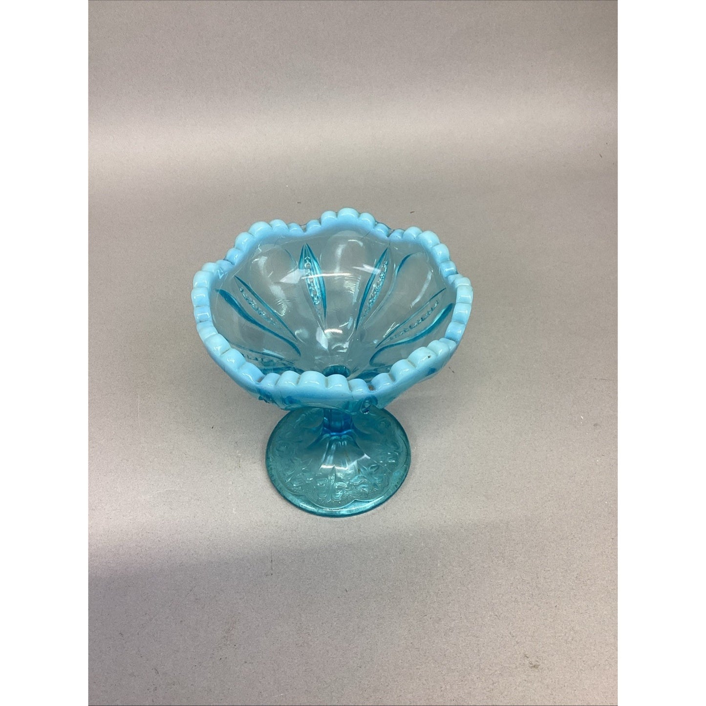 VTG FENTON GLASS OPALESCENT BLUE CANDY PEDESTAL FOOTED COMPOTE BOWL DISH 4 5/8"