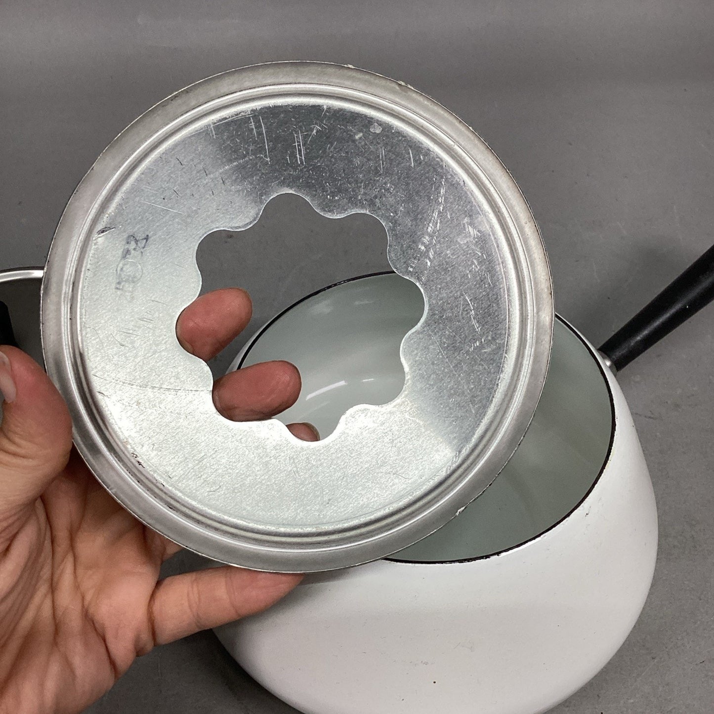 Vintage White Sauce Fondue Pot With Lid