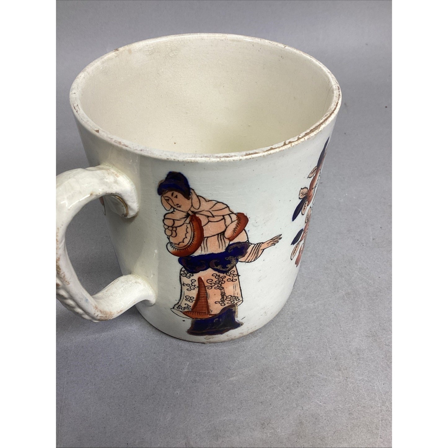 Vintage Japanese Blue Orange Floral Mug - 4.25x4”