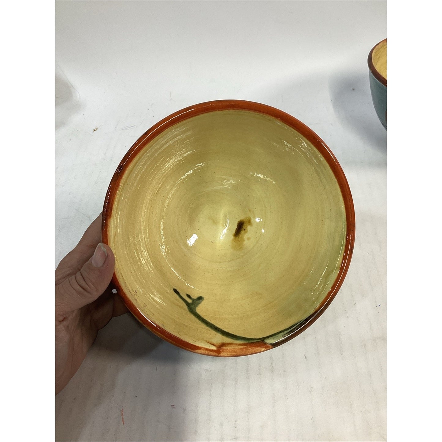 Lot Of 3 Hand Painted Glazed Pottery Bowls - 3.75”Hx6.5”D