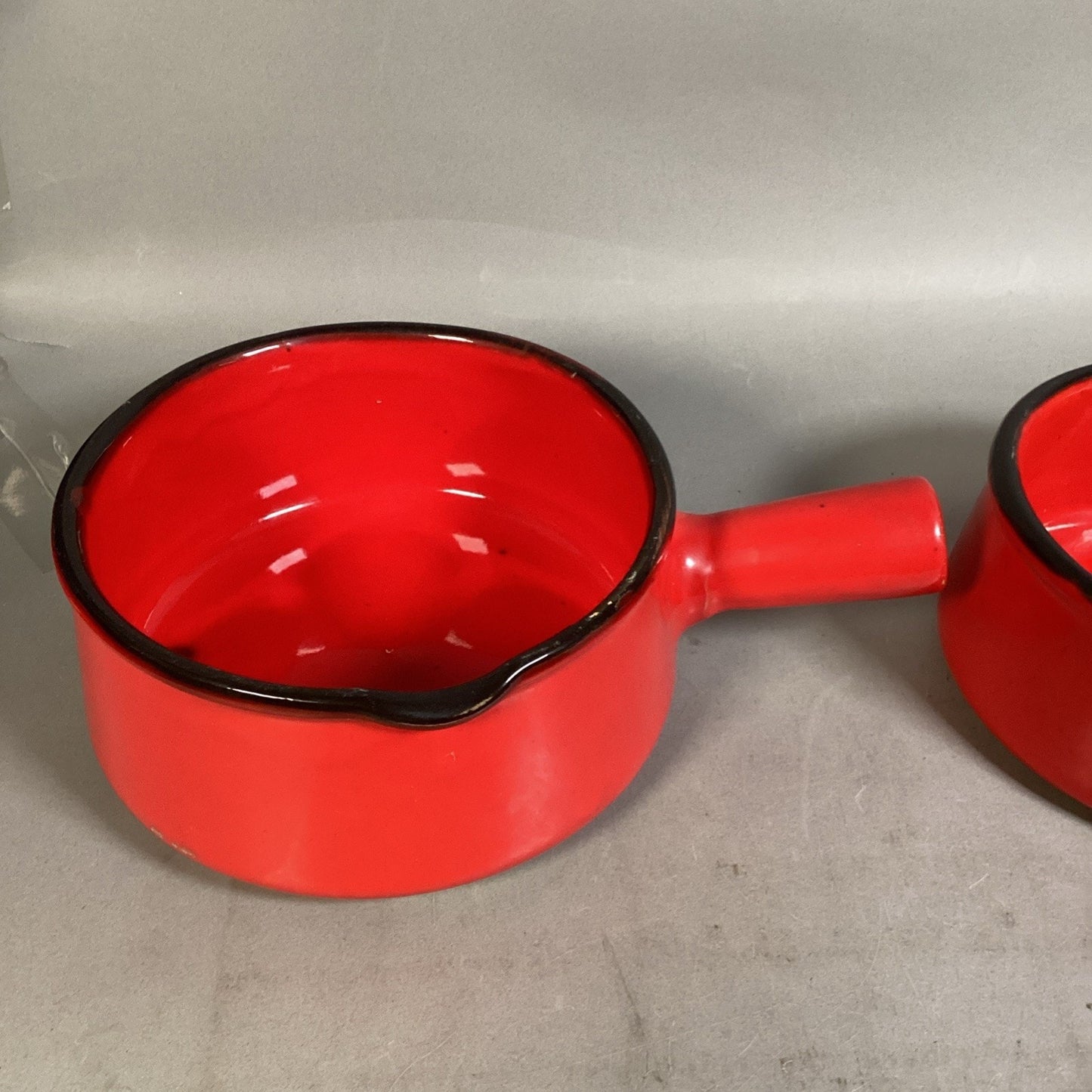 Vintage Set Of 3 Caquelon Ceramic Pot Set Red Made In France