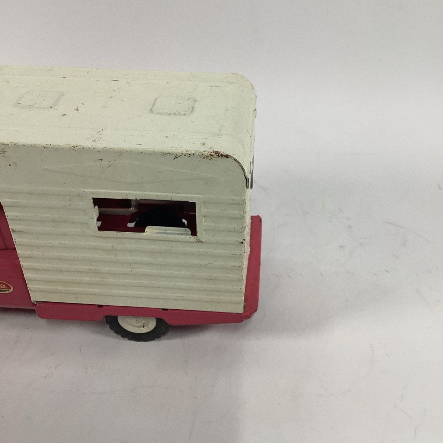 Vintage 1960's Tonka Jeep Camper Pink Pressed Steel Truck and Camper
