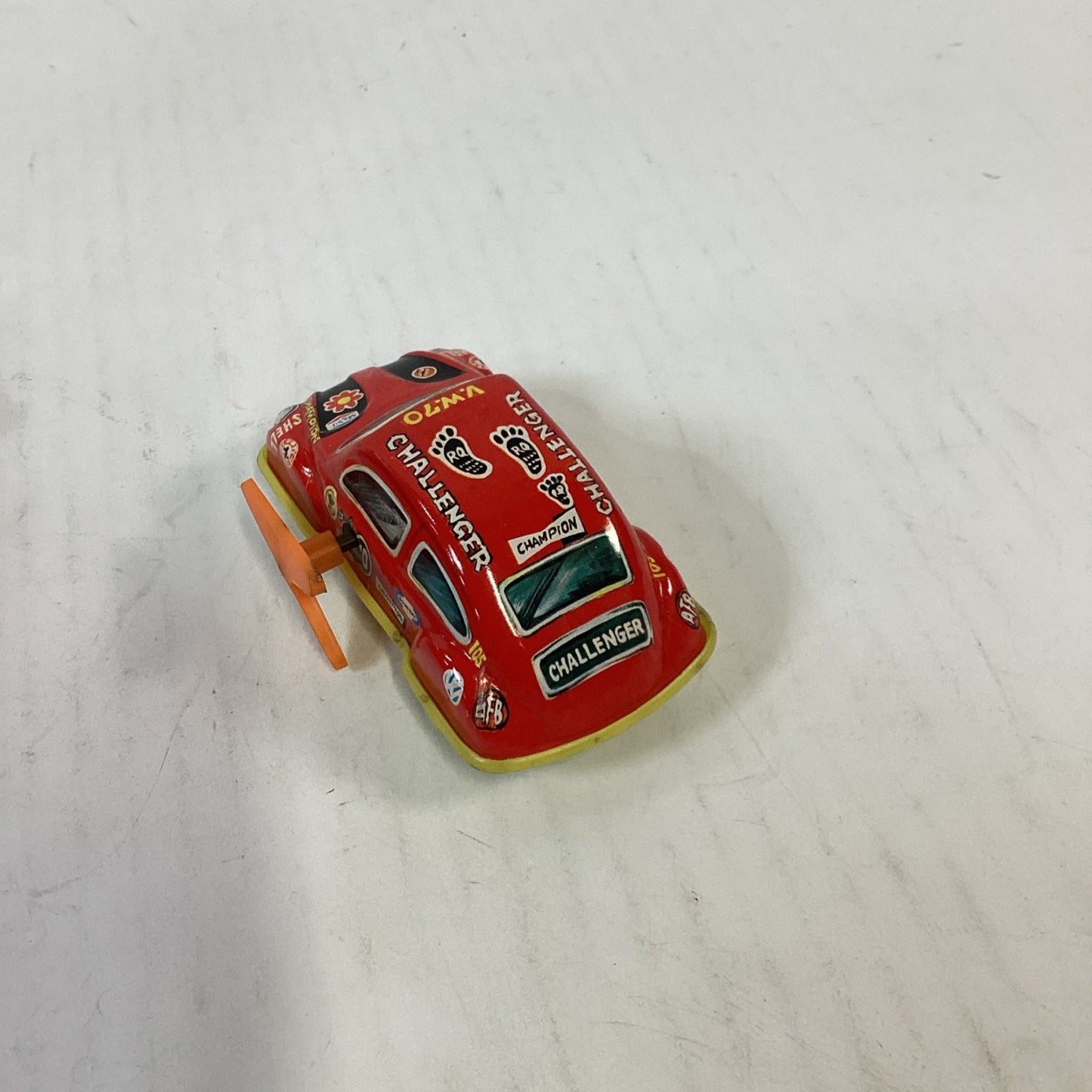 Vtg Japanese Tin Litho Wind Up Cars VW Beetle Police Car & Red VW Challenger