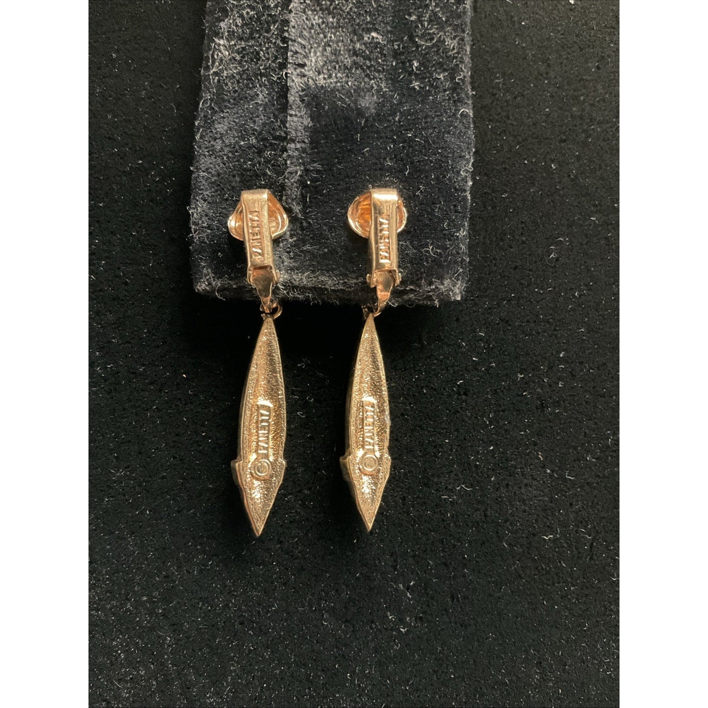 Vintage Panetta Clip On Gold-tone Clear Rhinestone Dangle Teardrops