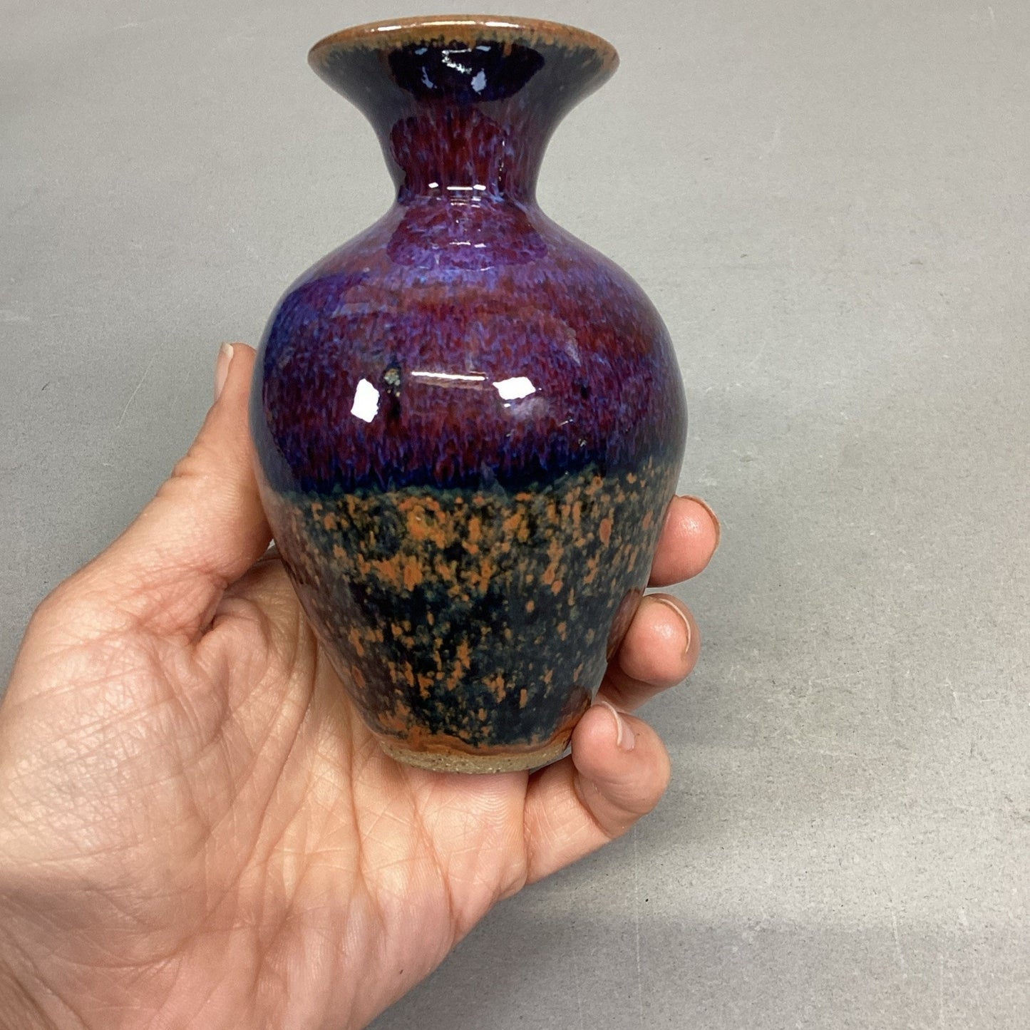 Multicolored Handmade Pottery Art Bud Vase - 4.5”H