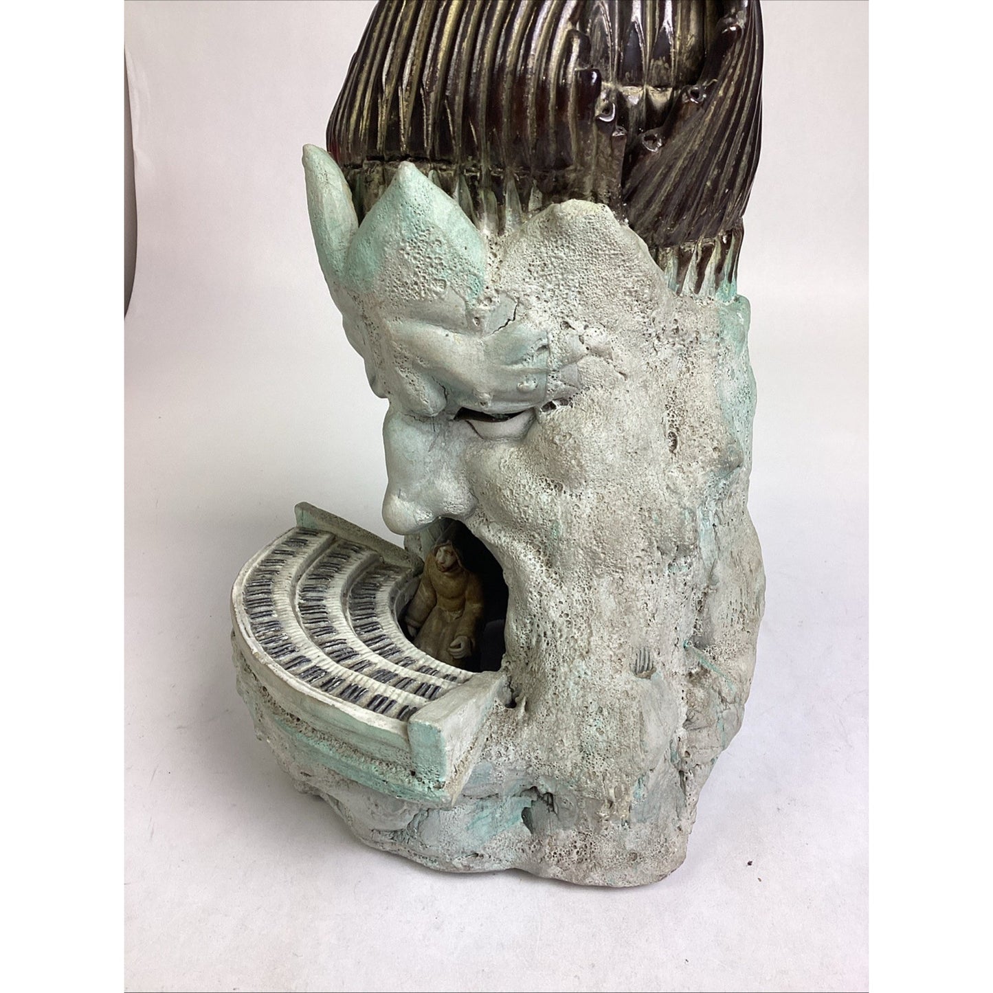 Whimsical Ceramic Sculpture- Surreal Face With Miniature Piano - 13.5”H