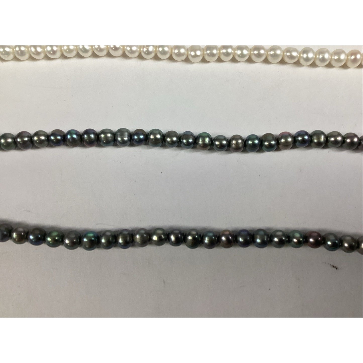 Rainbow Peacock Blue Color Pearl Strands & Ivory Pearl Strands (2 Each)