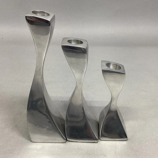 3 Museum Of Modern Art Curved Metal Taper Candle Holders - 7.75, 6.25, 4.75”