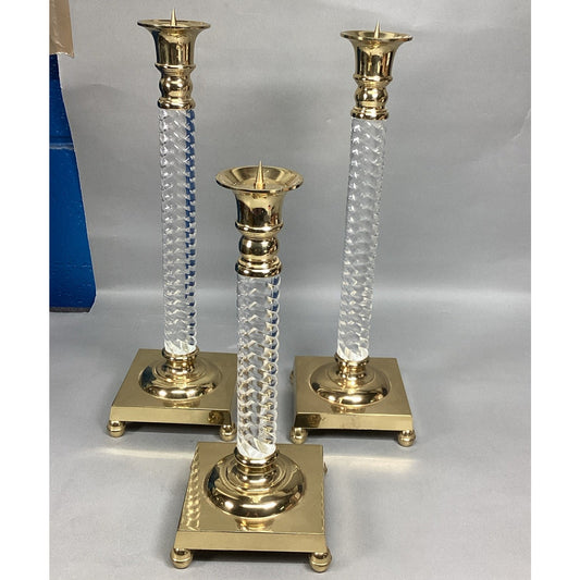 Set Of 3 Vintage Elegant MCM Spiral Glass Column Candlestick Holders