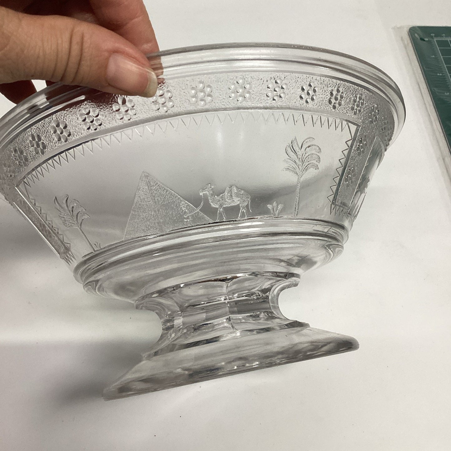 Antique 1880's Glass Pedestal Bowl Adams & Co Egyptian Sphinx Motifs