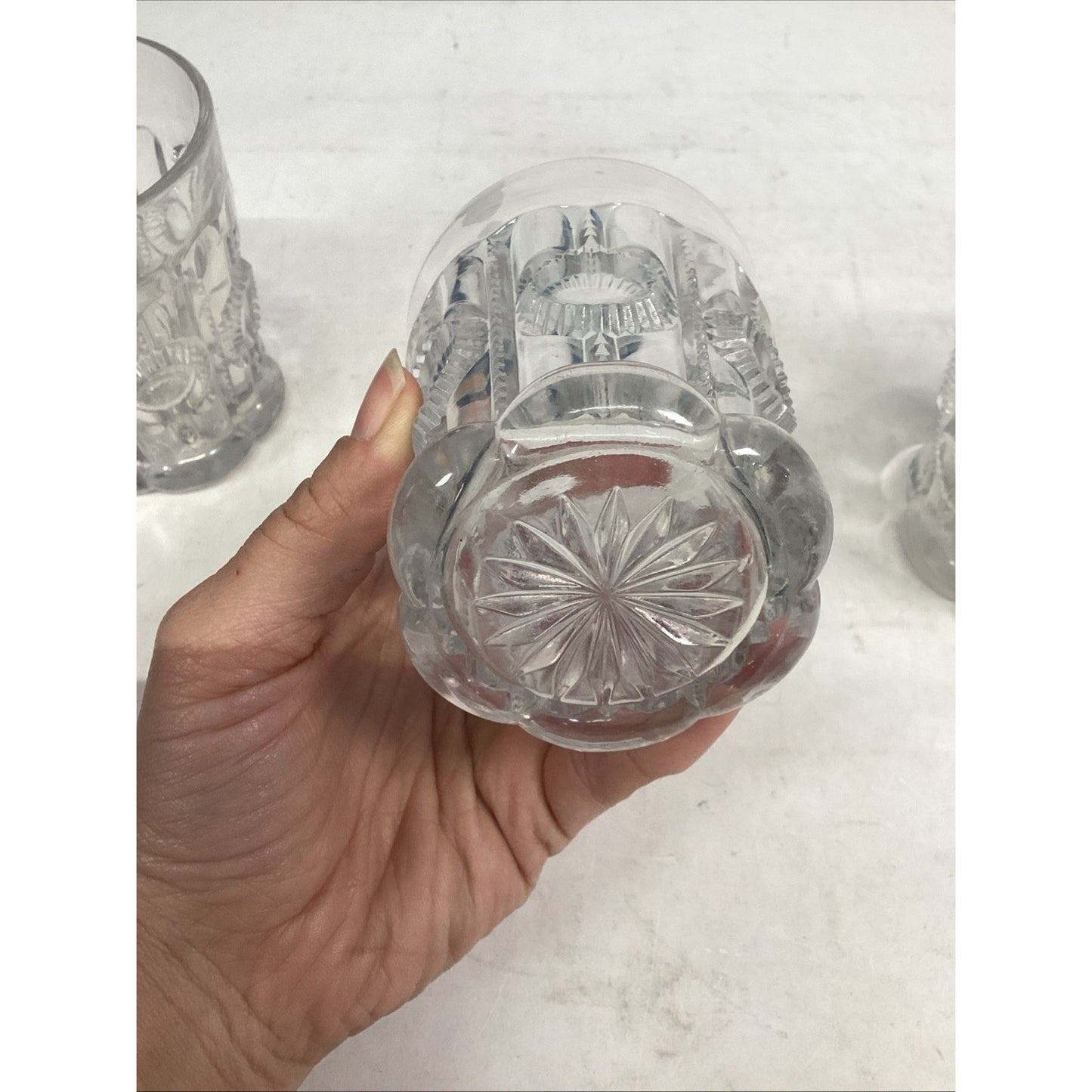 Set Of 4 Vintage Pressed Glassware Drinking Cups - 3.75”H