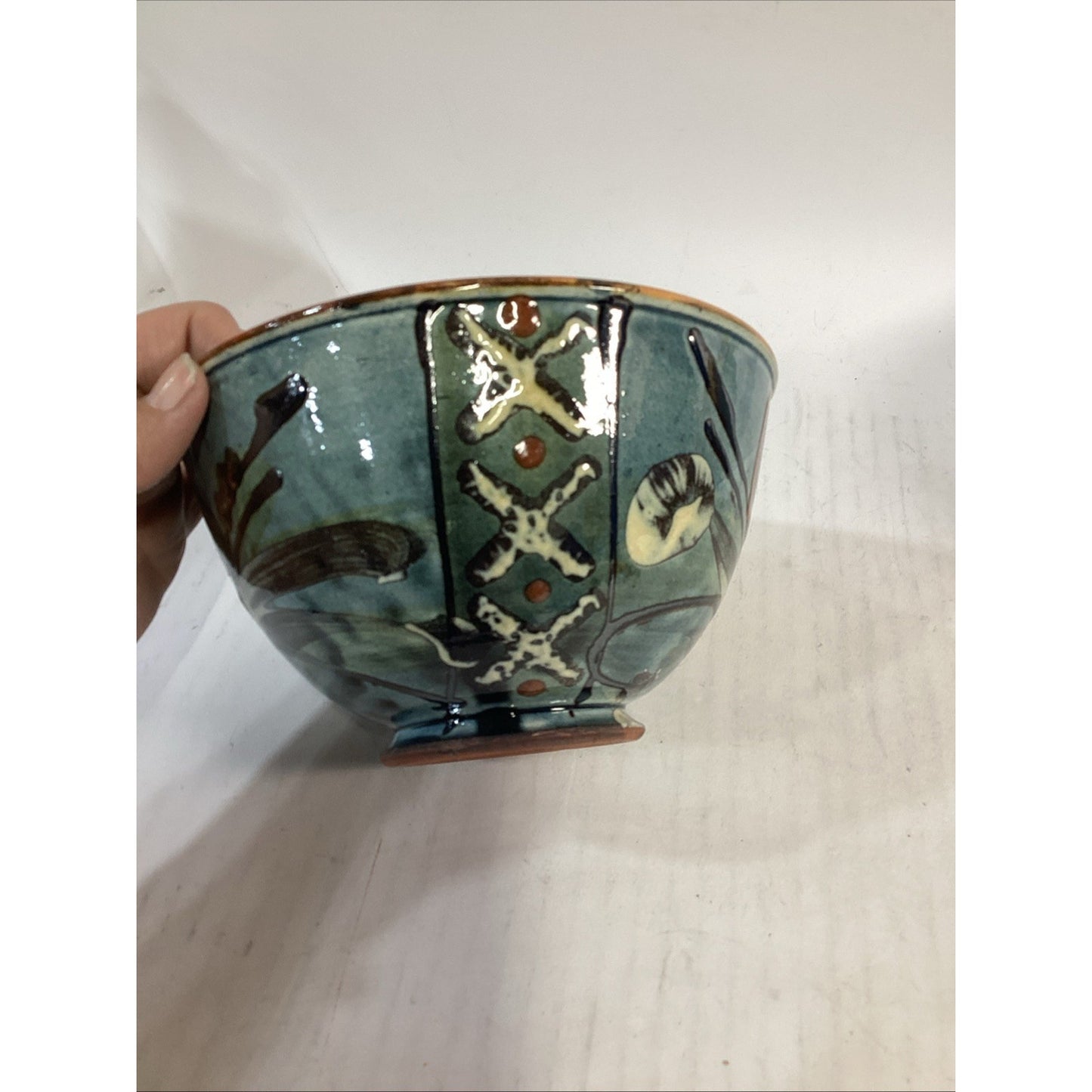 Lot Of 3 Hand Painted Glazed Pottery Bowls - 3.75”Hx6.5”D