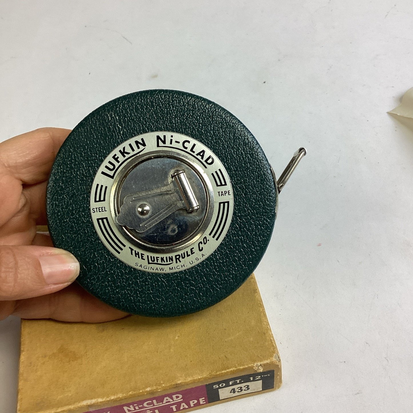 Vintage Lufkin Ni-Clad Royal Steel Tape #433 - 50 Ft - W/ Instructions & Box