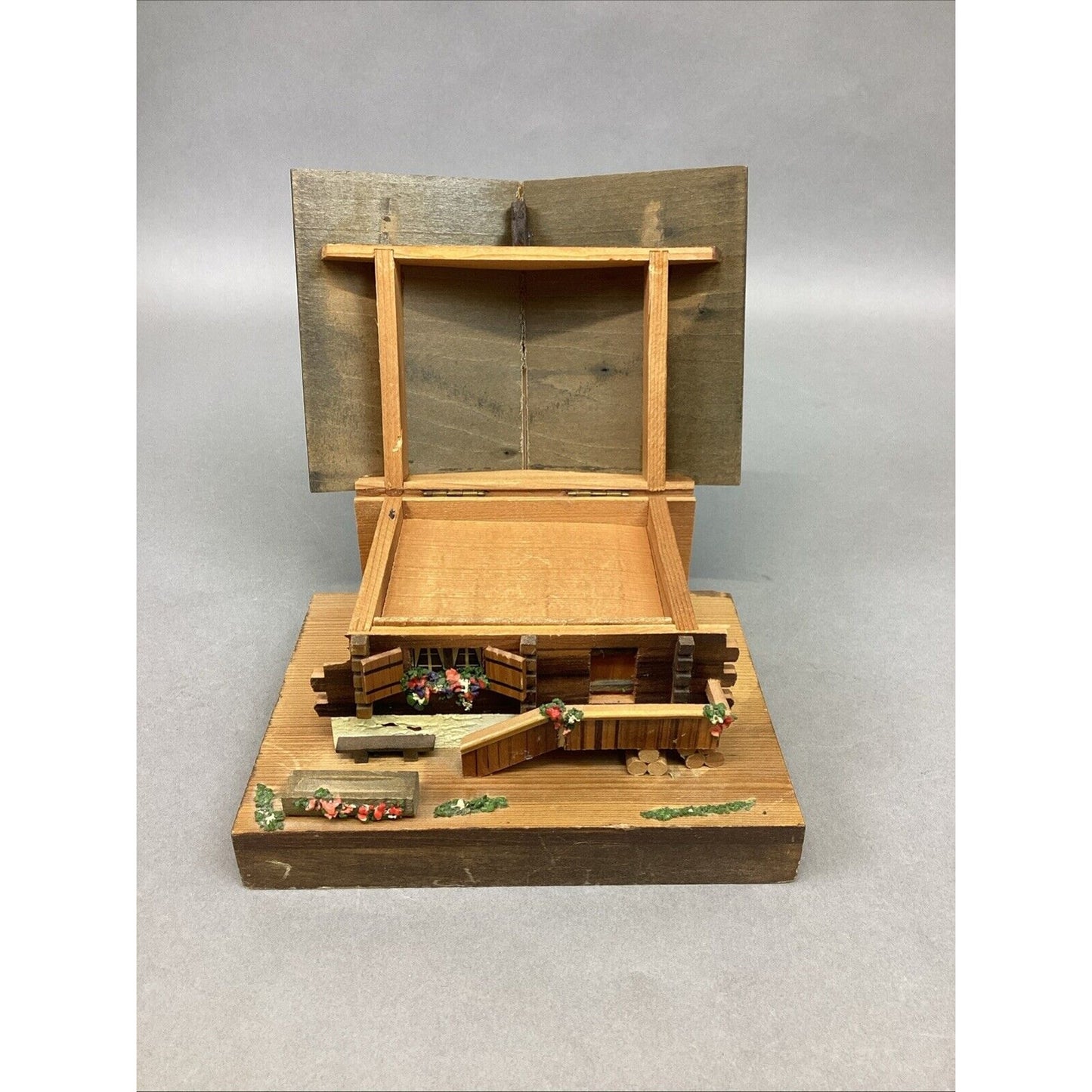 Antique German Swiss Chalet Wooden Cottage Music Box - Arrivederci Roma #190