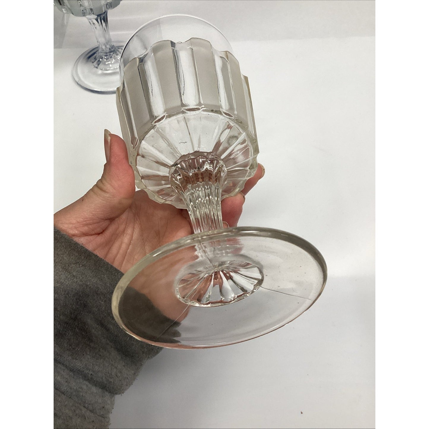 Vintage EAPG Frosted Glass Goblets: Ribbed Stem, Set of 2