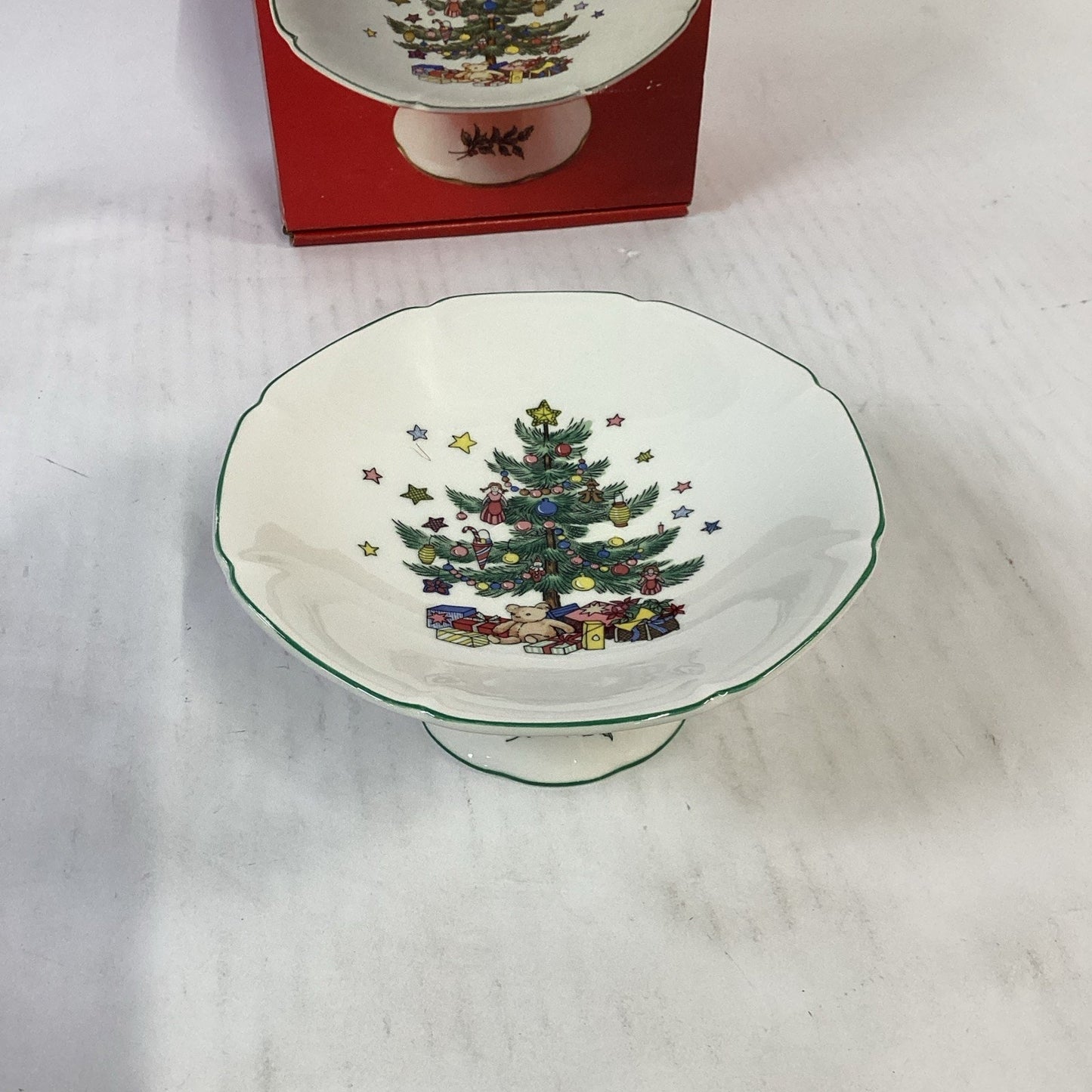 Nikko Christmas Tree Candy Dish 6" Sculpted Footed Compote W/ Original Box