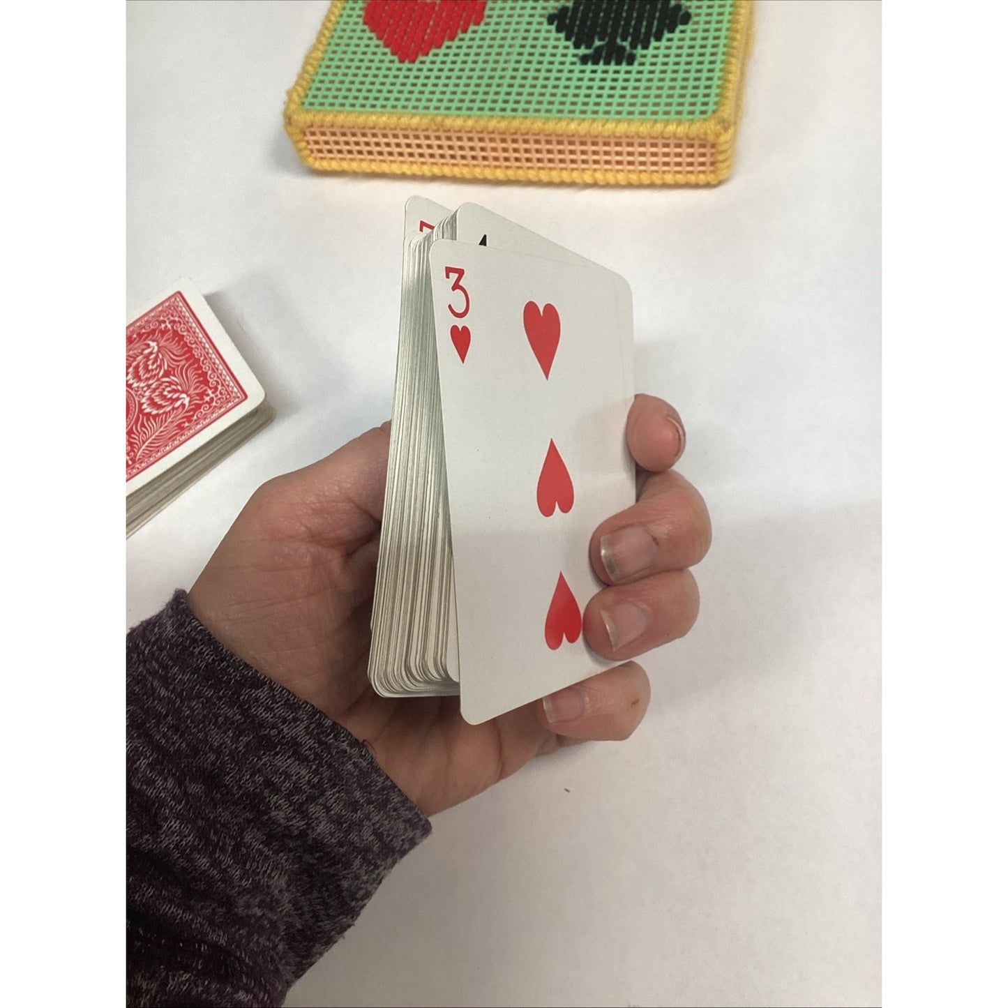 Handmade Crosstitch Playing Cards Holder With 2 Decks Of Cards