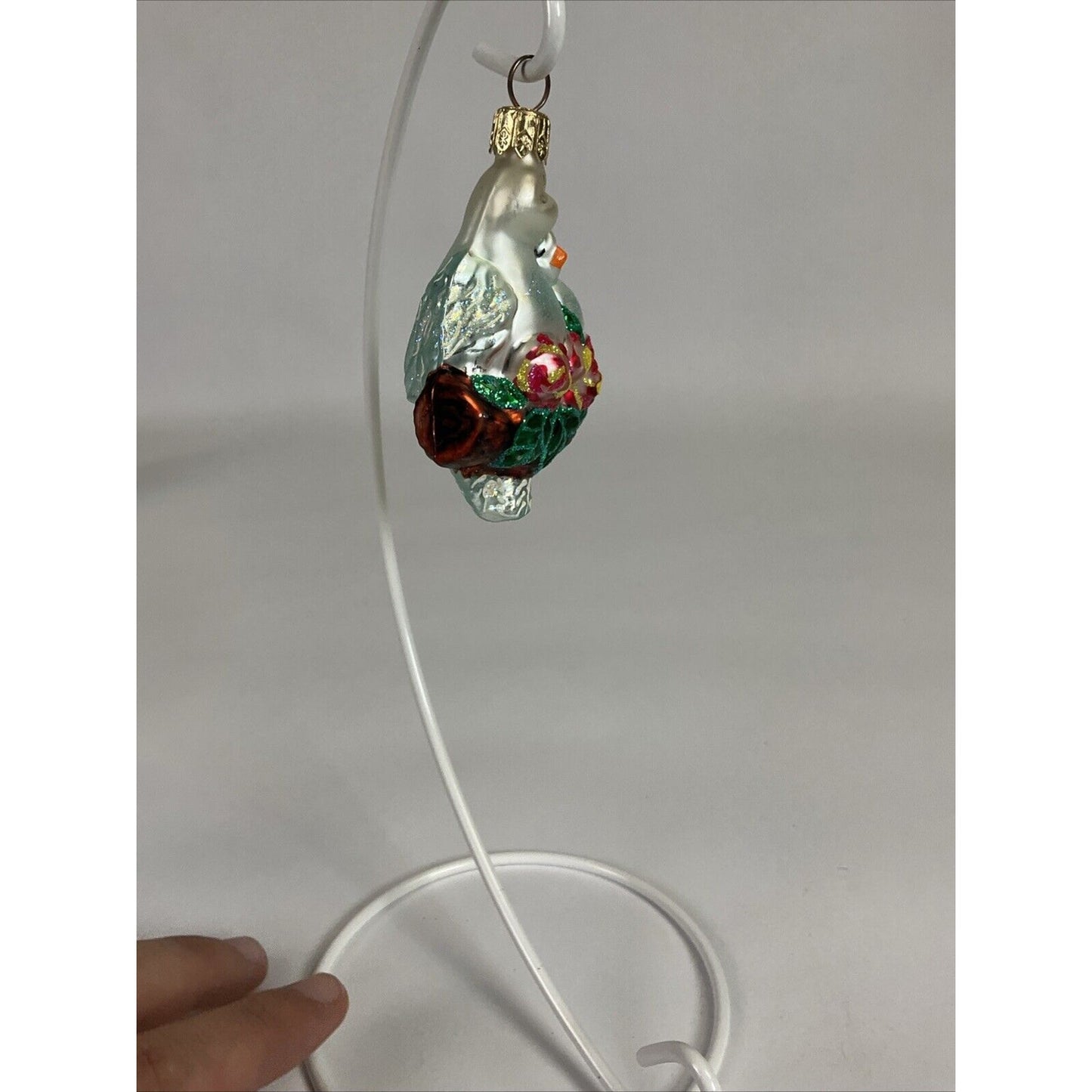 Christopher Radko Handblown Glass Christmas Ornament Lovebirds Doves w/ Roses