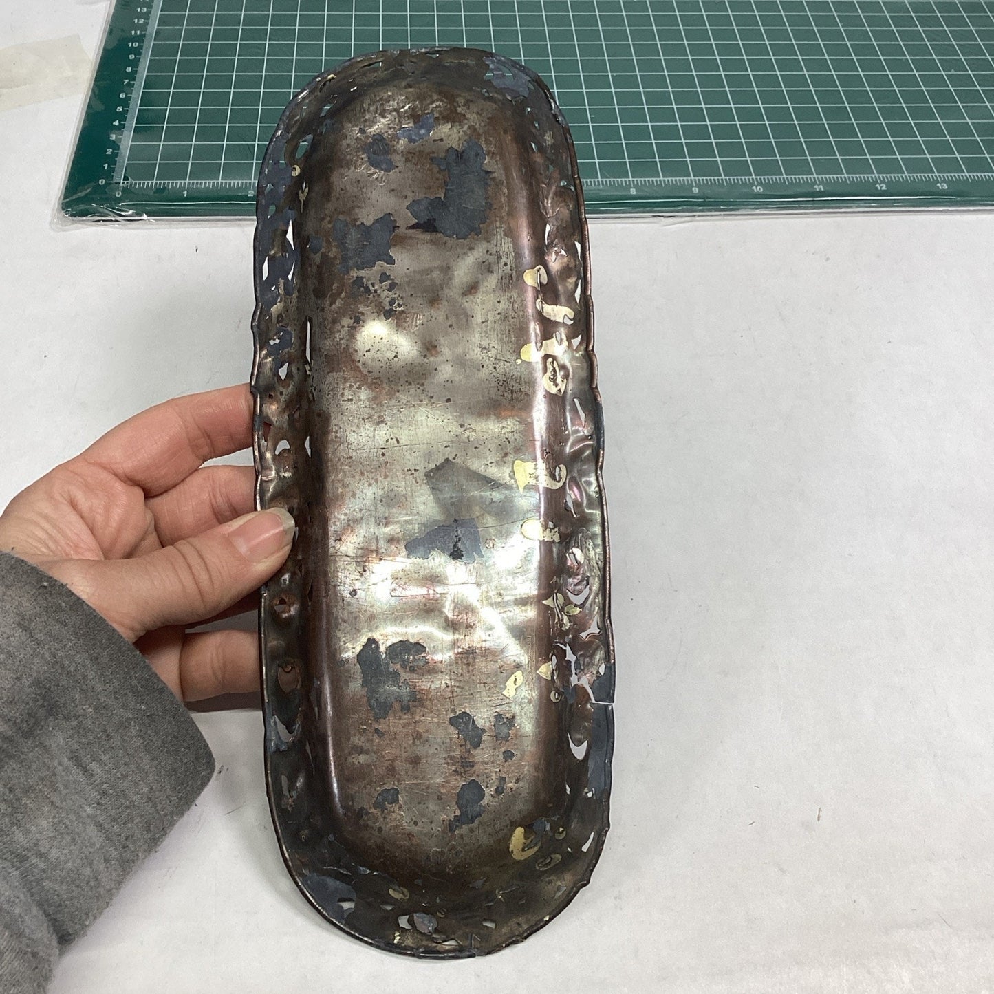 Antique Japanese Mixed Metals Trinket Or Pen Tray - 10”L