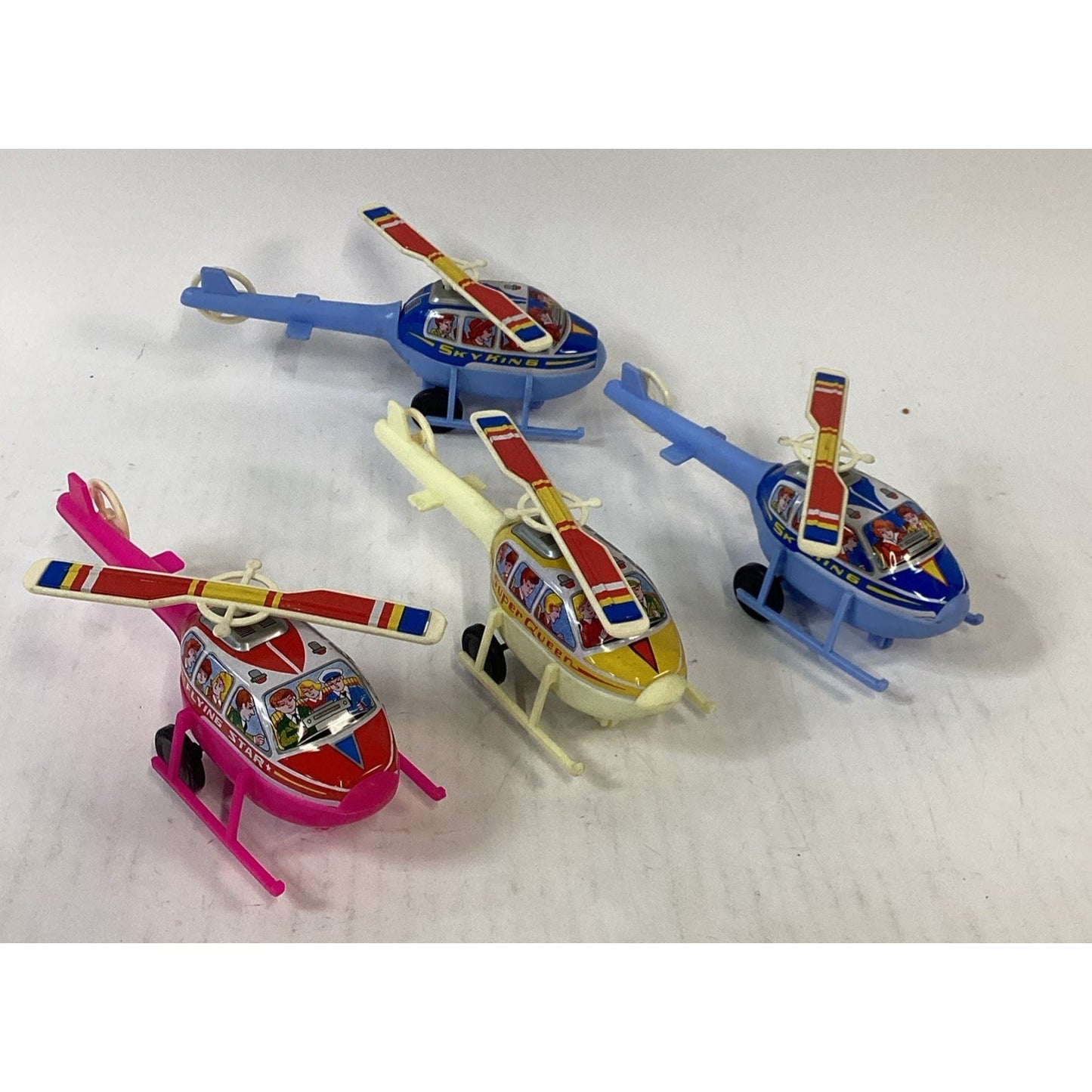 Lot Of 4 Plastic Helicopters With Rotating Blades - Skyking, Flying Star, Super