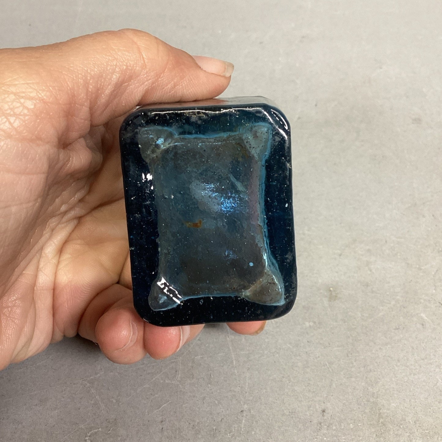 Antique Blue Burst Top Boat Glass Inkwell